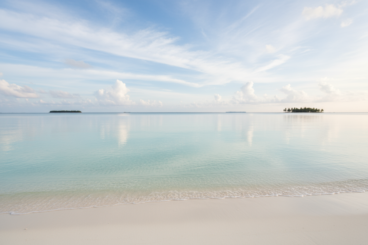 a calm beach, picture is perfectly taken, almost symmetrical to show the perfect image